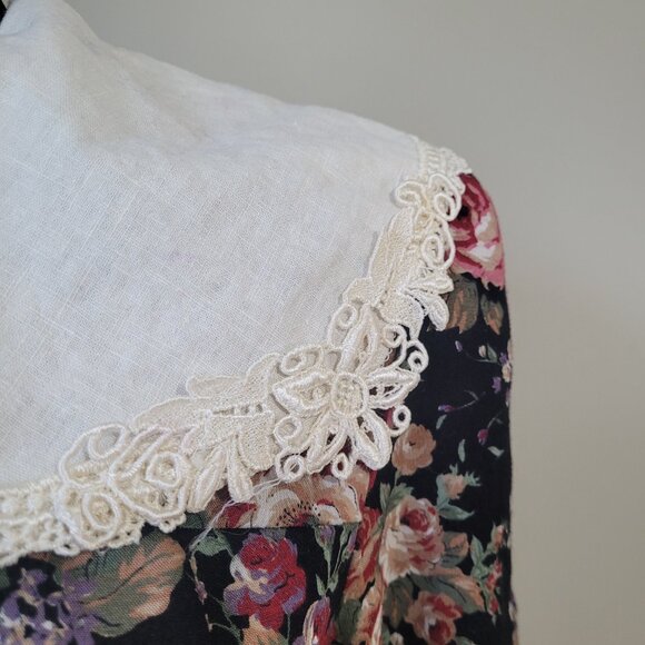 1980s Floral Sailor Collar Shirt Dress - Picture 9 of 16